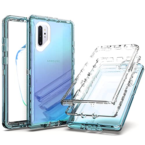 YmhxcY Note 10 Plus Case, Drop 3 Layer Durable Cover/Shockproof Drop Protection/Solid Silicone Case/Clear Case for Samsung Galaxy Note 10 Plus 5G-Transparent Blue