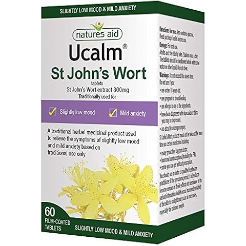 Natures Aid Ucalm St John's Wort, Relief of Symptoms of Slightly Low Mood and Mild Anxiety, Vegan, 60 Tablets Cover