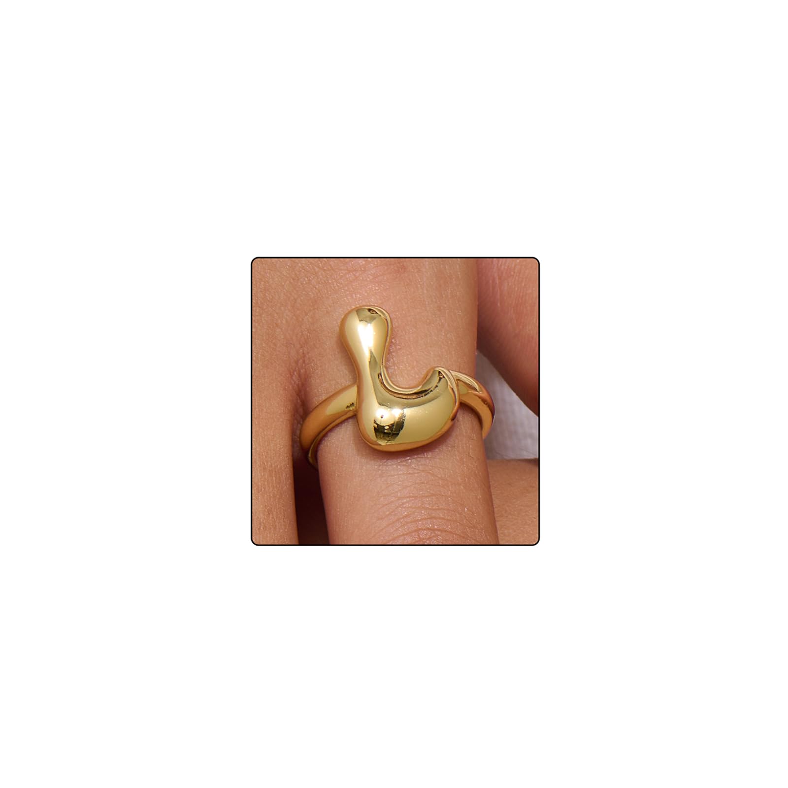 GlameVibeBubble Initial Gold Ring For Women,Dainty Balloon Letter Rings 14k Gold Plated Open Alphabet A-Z Adjustable Unique Fashion Jewelry Gift