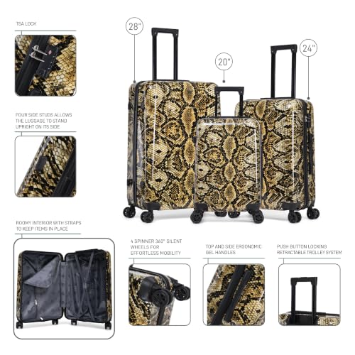 Image of InUSA Snake Print 3 Piece Hardside Spinner Luggage Set 20 /24 /28in. TSA Lock