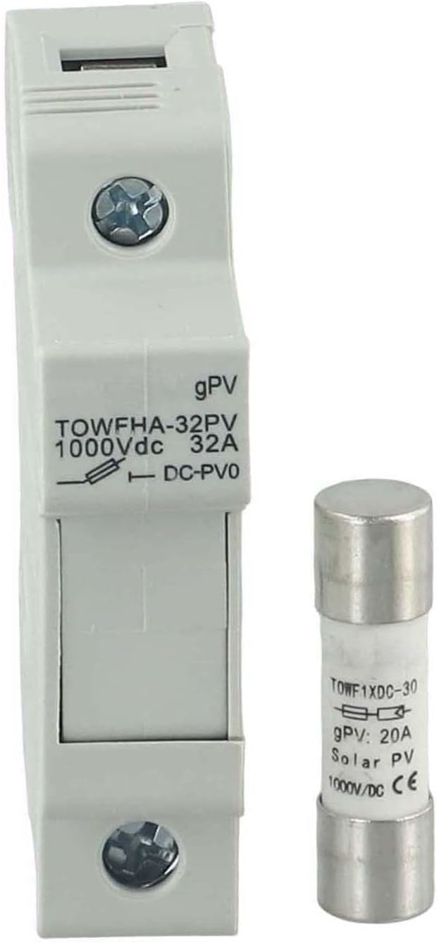 PV Fuse Holder Set for Solar Panel Protection, 1000V DC, Compatible with 10A/15A/20A/25A/30A PV String Fuses, High- Resis(20A)