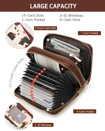 Image of Cow Credit Card Holder for Women,Accordion Wallet with wristlet