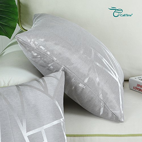 Calitime DSC0357G40-DOUBLE Pack Of 2 Throw Pillow Covers Cases For Couch Sofa Home Decor Modern Shining & Dull Contrast Triangles Abstract Lines Geometric 16 X 16 Inches Silver Gray thumb #4