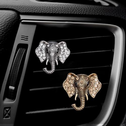 Image of ZOSTLAND Golden Car Decorative Vent Clip,Animal Air Fresheners,Bling Car Air Vent,Automotive Interior Personalized Decor Accessories,Applicable to Truck,SUV,Minivan (2Pcs Elephant)