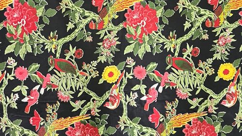Tissu floral en coton imprimé noir et rouge de 2,7 m de haute résistance
