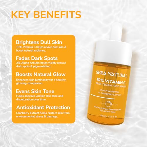 Image of 10% Vitamin C Face Serum with 2% Alpha Arbutin & Cranberry Extract | Brightens & Adds Glow, Fades Pigmentation & Dark Spots | For All Skin Types | For Men & Women - 30 ml