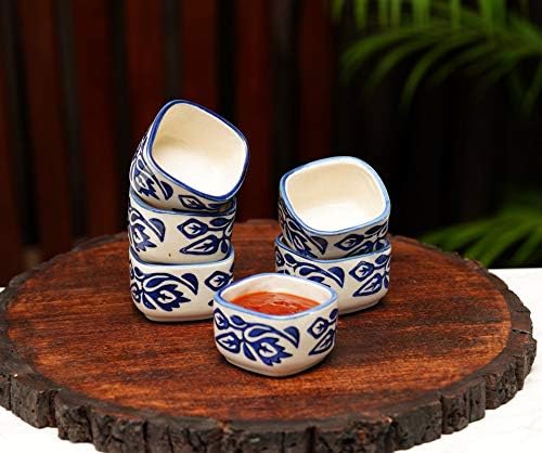 Image of Freakway Handpainted Floral Studio Pottery Ceramic Chutney Bowl Set (40 ML, Small, Set of 6, Blackand Off White)