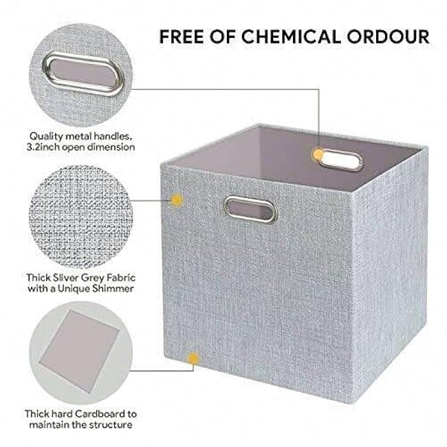 Posprica 3X Thicker Fabric Storage Cubes 13 inch Collapsible Storage Bins for Organization, Cubby Storage Baskets for Organizing Shelf Cabinet Bookcase Boxes, Set of 4, Sliver Grey