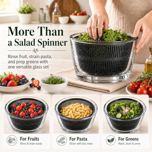 LYTYCJD Large 5.2 Qt Glass Salad Spinner with Storage Lid Glass Bowl Black by Lytycjd - Used condition - Image 6