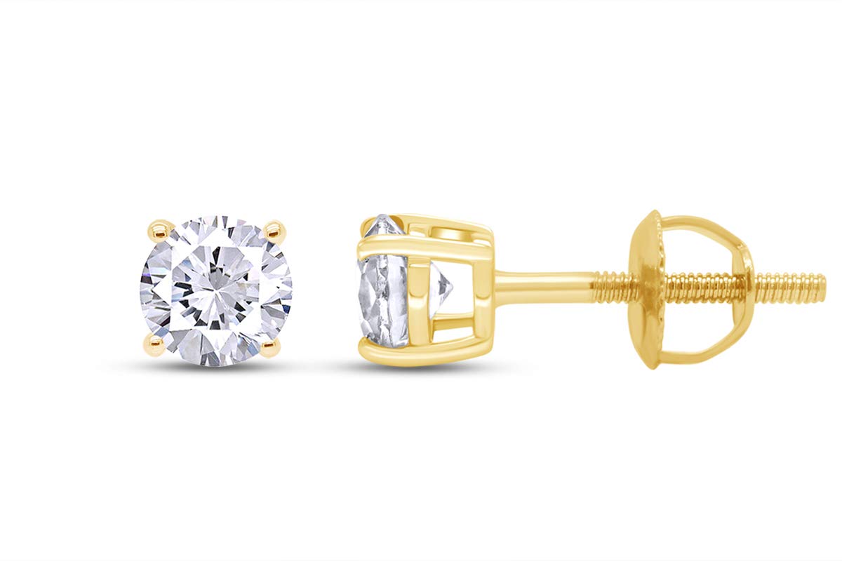 Round Lab Grown or Natural Diamond Stud (IGI Certified 0.70 ct & up) Popular Plus Quality Screw Back Earrings in 14k Solid Gold, 0.04 Ctw & Up,Gift