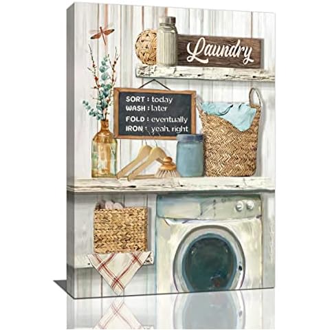 Farmhouse Laundry Room Wall Art Laundry Schedule Funny Rules Wall Decor Country Laundry Room Sign Pictures Painting Print Framed Artwork for Bathroom Laundry Room Decor 16"x24" Cover
