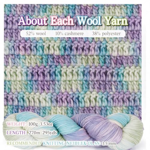 Image of Katech Wool Yarn for Crocheting & Knitting, Cashmere Sock Yarn-Indigo Blue | 3 Pack 10.58oz /300g Hand Dyed Yarn- 52% Wool, 10% Cashmere, 38% Polyester, #3 DK Yarns-885yds / 810m for Knitting Socks Scarf