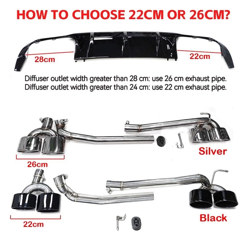 Tubo escape coche Tubo de para escape acero inoxidable para sistema para con silenciador(Black 26cm)