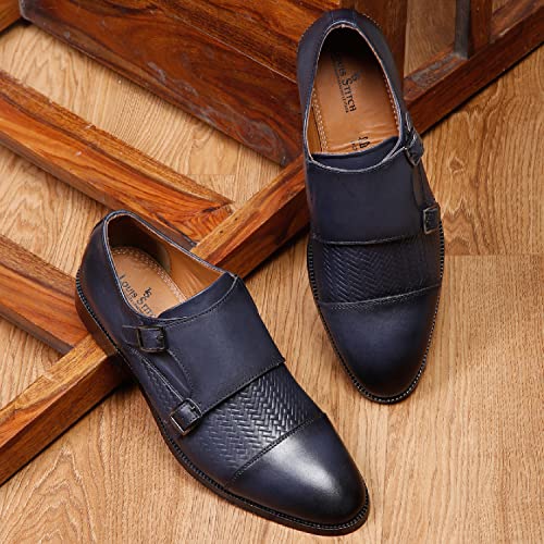 LOUIS STITCH Men's Italian Double Monk Strap Shoes Handmade British Style Leather Shoes for Men (EUWEDM)
