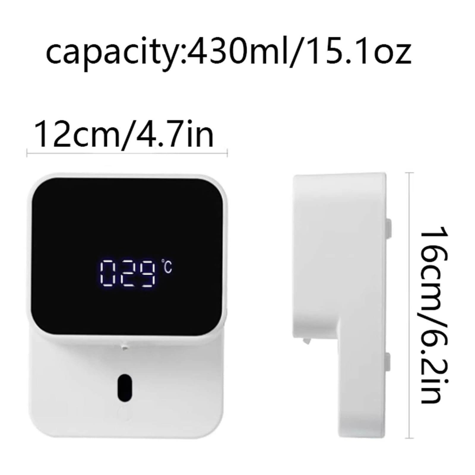 Automatyczny Dozownik Mydła Montowany Na Ścianie, Bezdotykowy Dozownik Mydła Do Rąk Z Wyświetlaczem LED, Ładowany Przez USB 430 Ml/15,1 Uncji, Kroplówka Do Łazienki, Kuchni, Biura, Domu