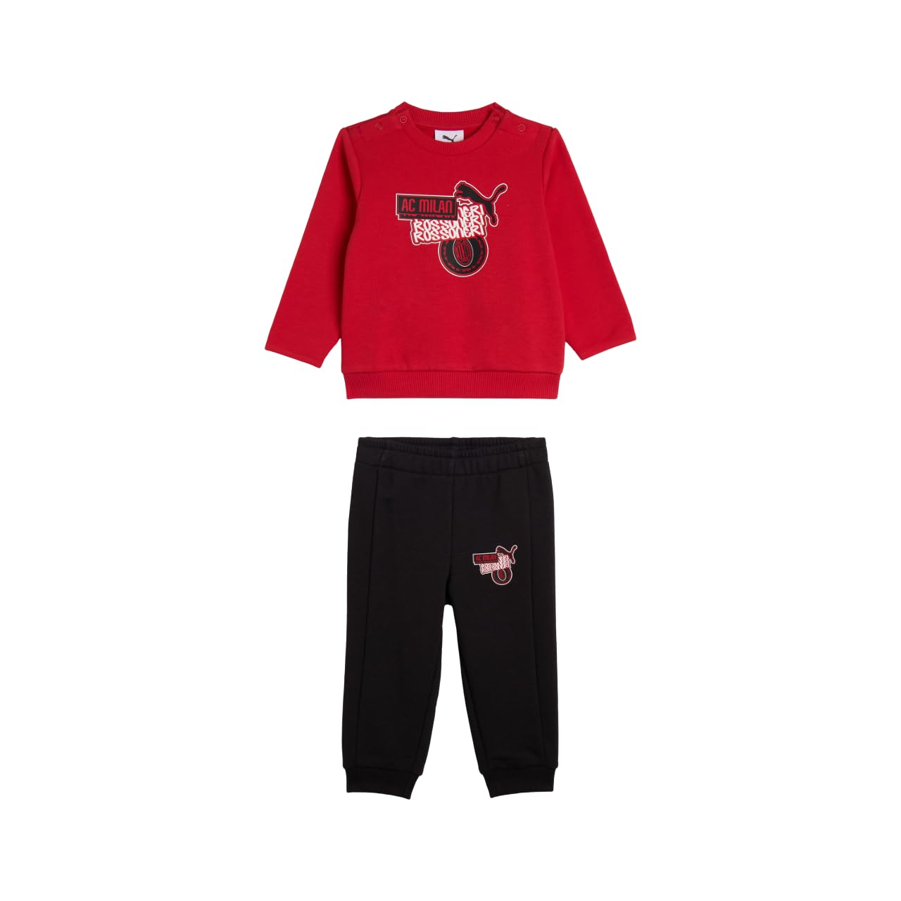 A.C. Milan Kit Felpa con Cappuccio E Pantaloni Neonato Juego de 2 Piezas con Logotipo Puma, Producto Oficial Unisex bebé
