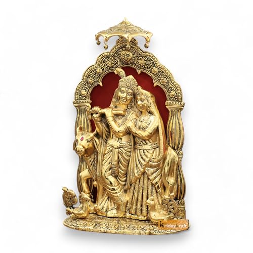Image of KridayKraft Metal Radha Krishna Idol with Cow Decorative Showpiece Statue for Puja Room Home Office Desk Gift Items Ornate Metal Sculpture of Hindu Deities (Height 33 CM)