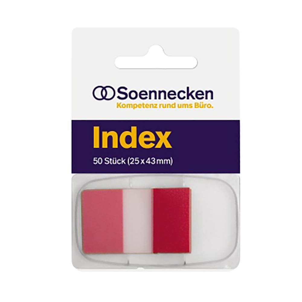 Soennecken Sticky Index Tabs, Red, 50 Sheets, 50 Strips in Dispenser, 3.5 x 1.5 inches (89 x 38 mm)