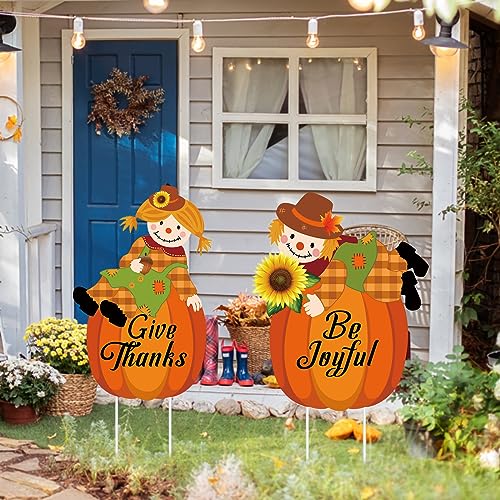 Fall Scarecrow Yard Stake Pumpkin Porch Sign with Stakes Thanksgiving Pilgrim Yard Decorations Harvest Scarecrow for Autumn Outdoor Lawn Supplies