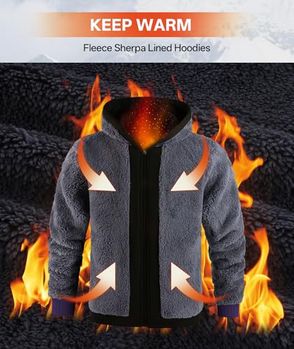 Image of V VALANCH Men Hoodies Zip Up Sherpa Lined Sweatshirts Heavyweight Thick Warm Fleece Winter Jacket