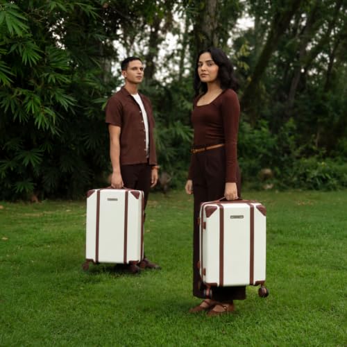 Image of Assembly Vintage 20 Inch (55cm) Cabin Trolley Bag Hard Shell Polycarbonate Suitcase Retro Classic Design with TSA Lock 8 Spinner Wheels Carry On Luggage