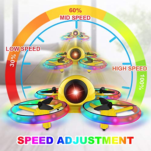 Dwi Dowellin 10 Minutes Long Flight Time Mini Drone for Kids with Blinking Light One Key Take Off Spin Flips Crash Proof RC Nano Quadcopter Toys Drones for Beginners Boys and Girls, 2 Battery, Yellow