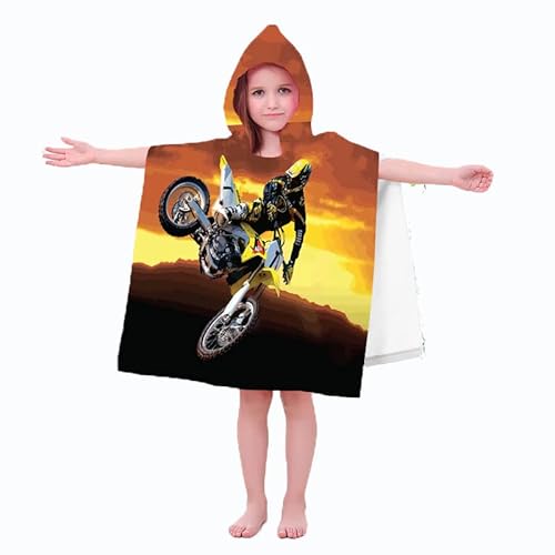 ZHANGYAOSHU Serviette de Bain à Capuche Motif Moto Serviette Poncho en Microfibre Fille garçon Serviette de Plage Serviette de Piscine Peignoir 2-8 Ans (Taille 60 * 90cm) (A5) Cover