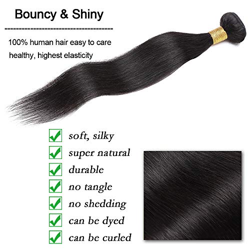 Elailite 20 Inch Hair Bundles Human Hair Weave Extensions Real Hair Weft Brazilian Virgin Remy Hair Straight 1 Bundle (#1B Natural Black, 100g) - Image 3