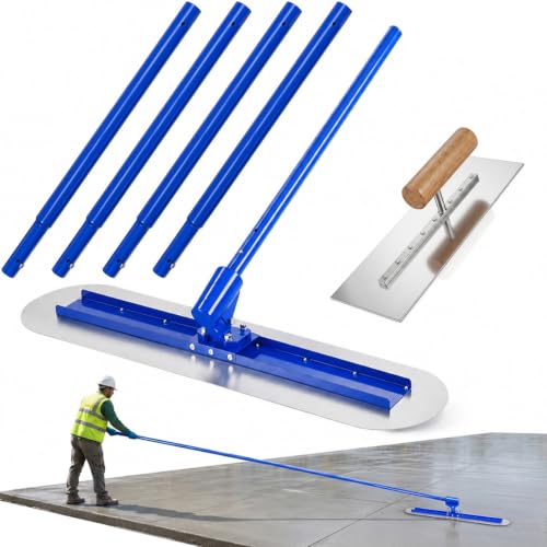 Bull Float Concrete Float 120x30cm Stainless Steel Concrete Finishing Tool with 4x1.2m Rust-Resistant Shafts & Adjustable Bracket & Trowel for Floor Screeding Mortar Plastering Surface Refinishing