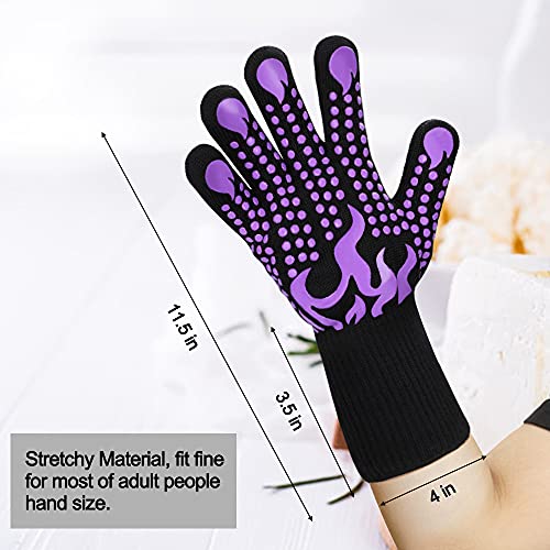 Image of Comsmart BBQ Gloves, 1472 Degree F Heat Resistant Grilling Gloves Silicone Non-Slip Oven Gloves Long Kitchen Gloves for Barbecue, Cooking, Baking(Purple)