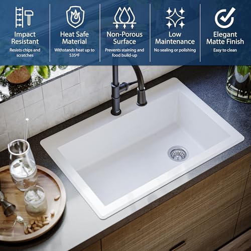 Karran-QT-670-Drop-In-Quartz-Composite-33-in-1-Hole-Single-Bowl-Kitchen-Sink-in-White Karran QT 670 Drop In Quartz Composite 33 in 1 Hole Single Bowl Kitchen Sink in White