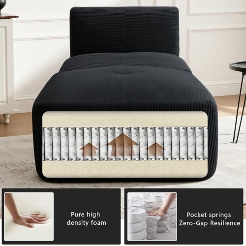 Image of Armless Chair with Ottoman, Modern Corduroy Convertible Cloud Couch