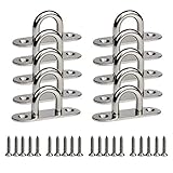 WOFTD 10-Pack 304 Stainless Steel Ceiling Hook Ring Hooks 1. 8 inch M5 Strip Type Eye Plate with Enclosed Hook Boat Rigging Heavy Duty Ceiling & Wall Mount Hanging Hardware Fitting