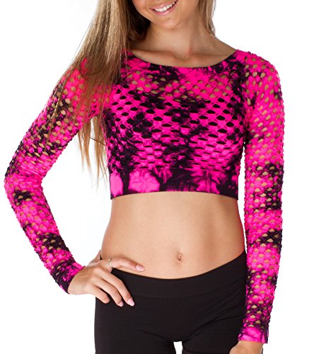 Malibu Sugar Girls Mesh Tie Dye Long Sleeve Crop Top One Size Fits Ages 10-14