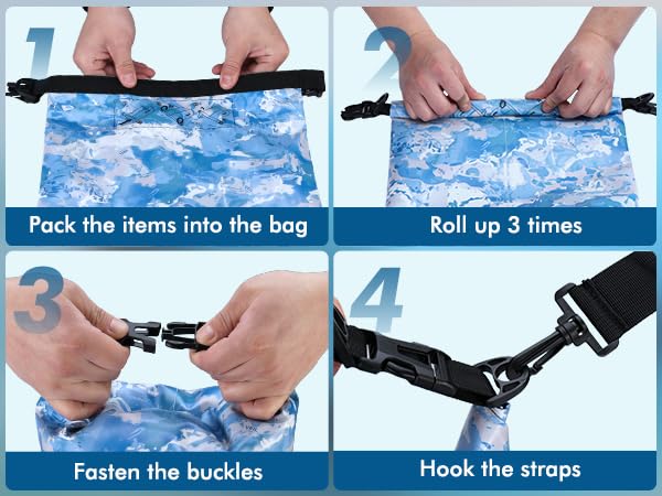 Image of VILLEY Dry Bag Waterproof 5L Roll Top Storage Backpack, Keeps Gear Dry Lightweight Backpack for Kayaking Boating Camping Swimming and Beach Accessories Blue Camo