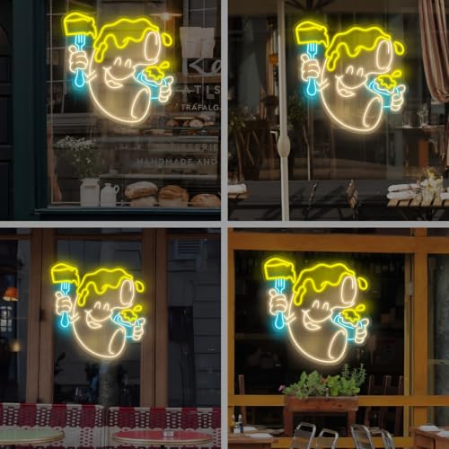 Image of Mac and Cheese Neon Sign, Macaroni Chef LED Light for Restaurant Food Truck