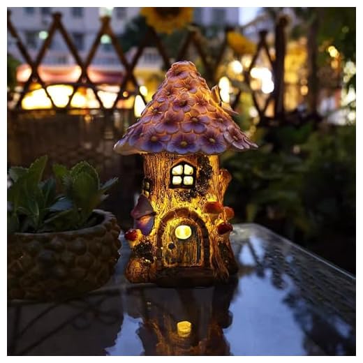 Outdoor Figurine Lights Mushroom Garden Statues, Fairy Houses for Outside, Fairy Garden Mushroom House, for Patio, Yard, Balcony Decoration, Outdoor Decor Yard Gifts for Mom Women
