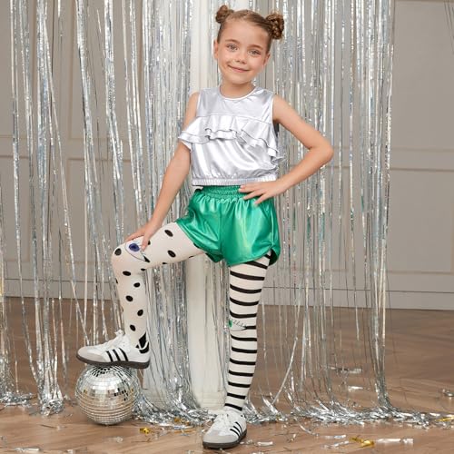Image of Perfashion Girls Vest Metallic Half Zip Hoodie Sleeveless Leather Disco Jackets with Kangaroo Pocket 4-13Y