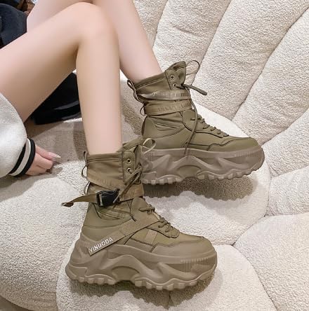 High-top Women's Shoes, Dad Shoes, Women's Autumn and Winter Popular Boots, Thick-Soled High-Heeled Short Boots