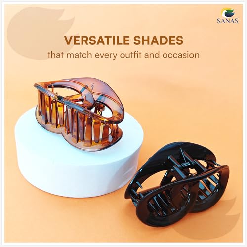 Image of Sanas Hair Clutchers (4Pcs) Hair Clips Claw Magnetic Snap Clip Hair Accessories For Girls Women Octopus Acrylic Transparent Hair Clips 24+ Designs Korean Made Unbreakable Clutchers (4Pcs) (Black & Brown)