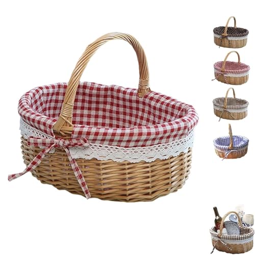 Wicker Woven Basket, Hand Woven Wicker Storage Basket with Handle