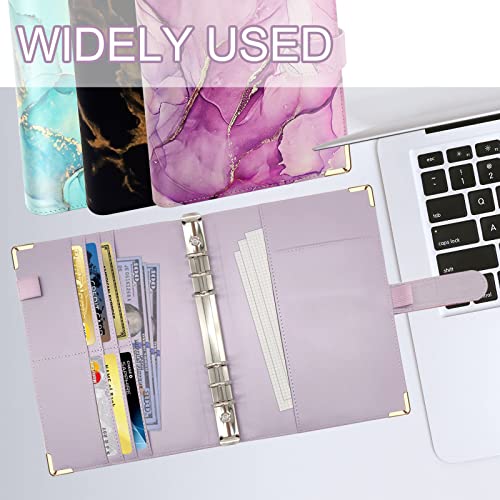 A5 Refillable 6 Ring Leather Budget Binder,Mini Notebook Binder Cover For A5 Filler Paper,Loose Leaf Personal Planner Binder Cover With Magnetic Buckle Closure(Marble Purple) #TOP6