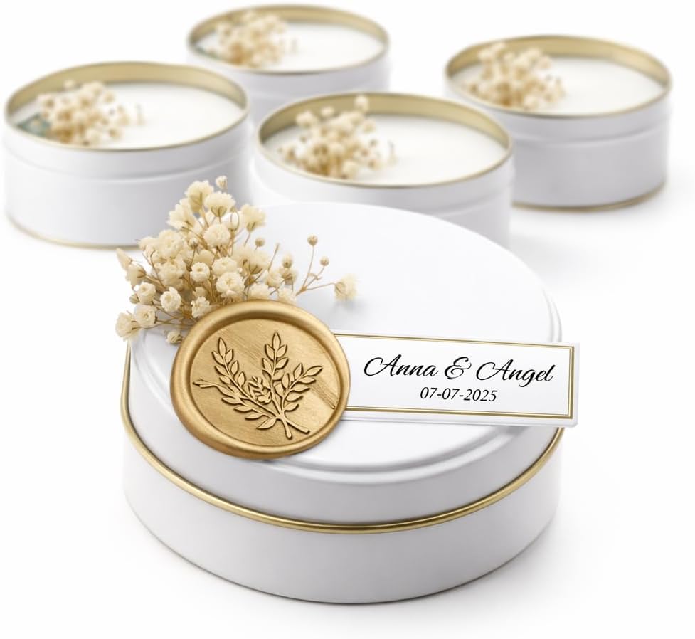 Luxury Scented Candles with Mini Bouquets - Personalized Favors for Weddings, Showers, Birthdays - Beautifully Stamped Wedding Decorations, Elegant Hand-Poured Soy Candles (10 PCS, with Gift Box)