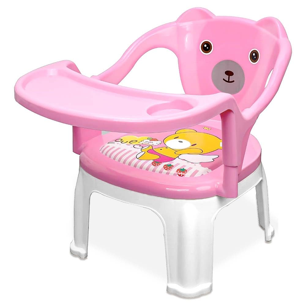Tony Stark Plastic Chu-Chu squeak sound Feeding Chair with Removable Tray || Soft Cushion Seat & High Backrest with Teddy Bear Design Study Table ||Strong and Portable Baby Chair for Kids, Toddlers, and Babies || 1-4 Years, Upto 30 Kgs - Pink-image-19