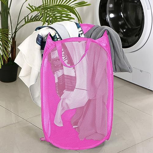 Image of Larpur 2Pack Foldable Popup Laundry Basket, Collapsible Portable Mesh Clothes Washing Laundry Hamper with Reinforced Carry Handles (Pink)