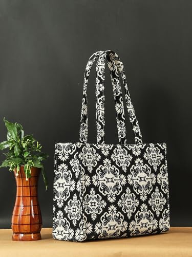 Image of Bagsy Malone Opulent Loom Majesty Tote Set of 2-Black & White 3