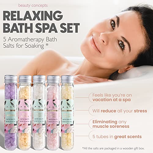 B.C. Beauty Concepts Aromatherapy Bath Salts- 5 Pack Epsom Salts for Soaking, Relaxing Bath Spa Set, Scented in Vanilla Almond, Shea Butter, Sweet Mint, Honey Rose, and Lavender - Image 6