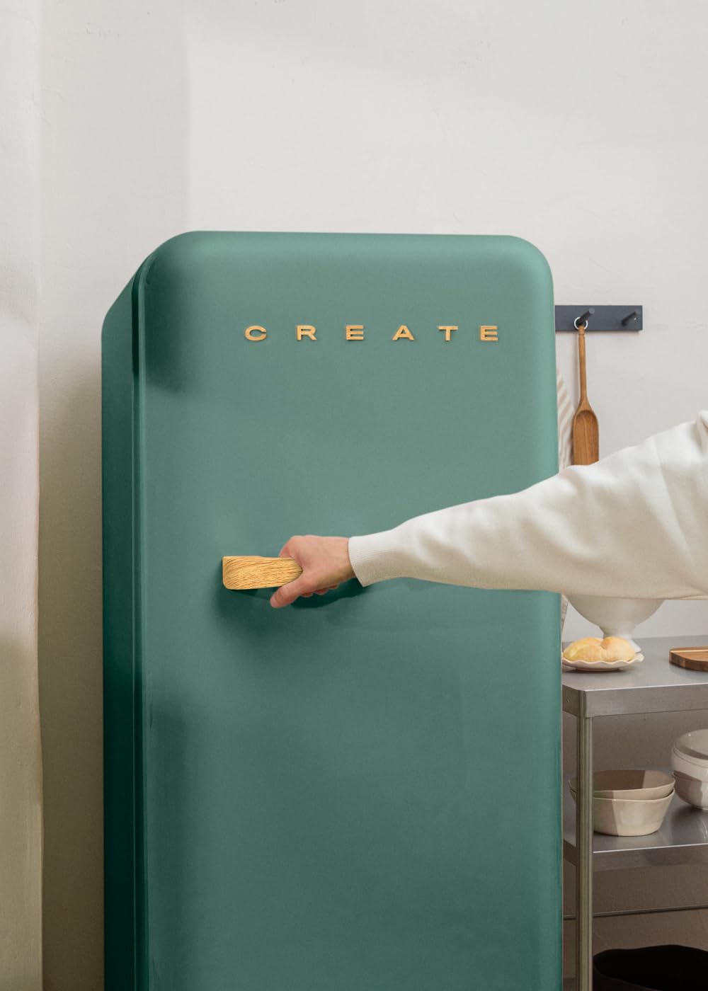 CREATE / RETRO FRIDGE 150 WOOD/Frigorífico blanco roto maneta madera con congelador 281L / 102W. bajo consumo. diseño vintage. 150cm. 3 estantes. regulador temperatura. botellero. 60x60x150cm — view 142