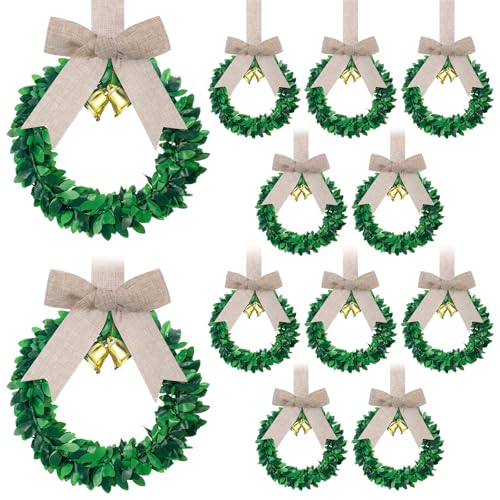 Syhood 12 Pieces 6" Christmas Kitchen Cabinet Wreaths with Ribbon