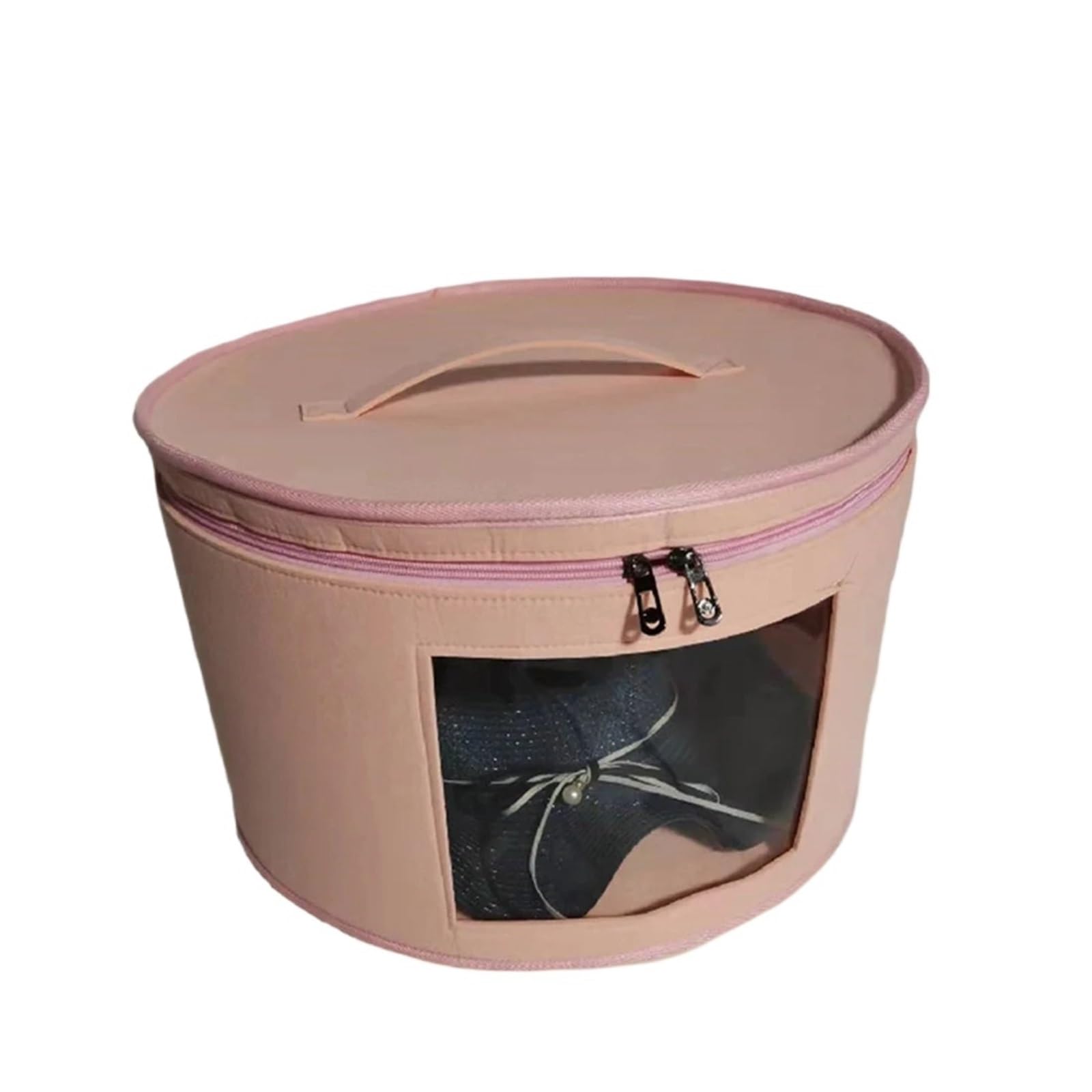 PPQIRU Hat Box Organizer Round Travel Boxes Foldable Storage Bag with Lid Large For Organization(Pink)